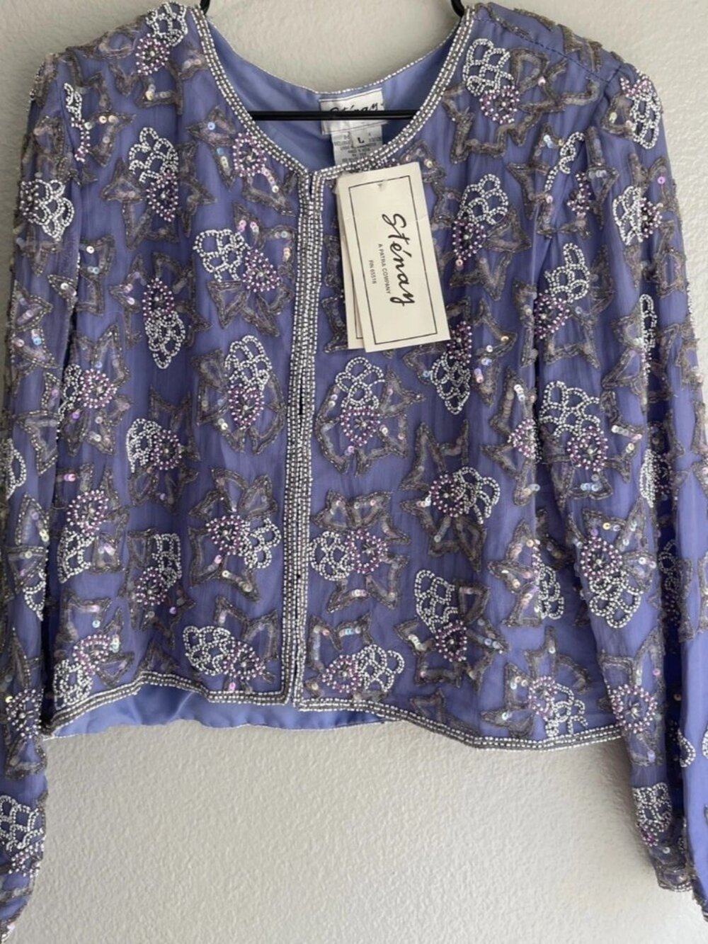 Stenay 100% Silk Purple Floral Beaded Sequin Jacket Sz L Formal Deadstock NWT